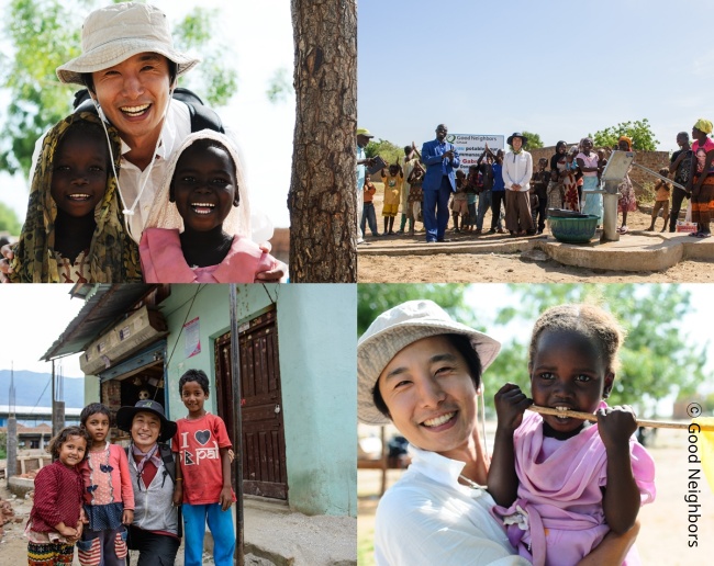 이요셉 작가가 우리 단체 해외 사업장 방문 시 아이들과 함께 찍은 사진 