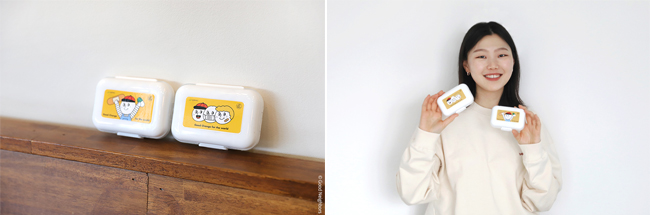 오롤리데이가 재능기부로 참여한 알약케이스 모습/알약케이스를 들고 있는 오롤리데이 박신후 대표 모습