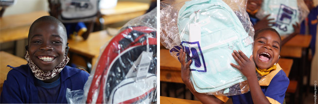 가방을 받고 기뻐하는 말라위 아동1의 모습,: 가방을 받고 기뻐하는 말라위 아동2의 모습