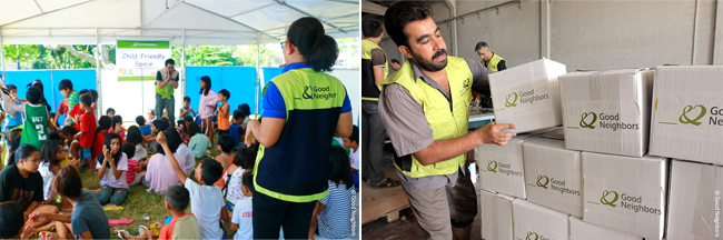 이라크 국민들을 돕는 모습