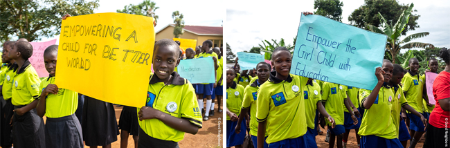 우간다 걸스 앰버서더 활동 중 캠페인을 진행하는 여학생들