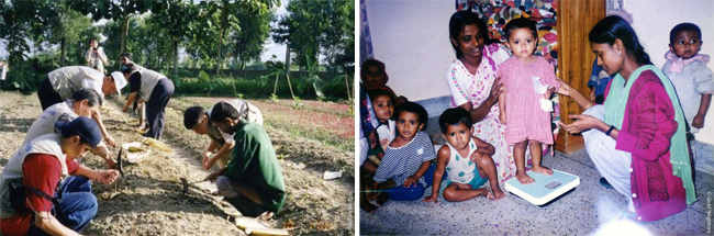 사진3. 방글라데시 찔마리 지역에 농업 기술 노하우를 전달하는 모습 사진4. 수도 다카 지역에 설립된 모자보호센터 내부 모습