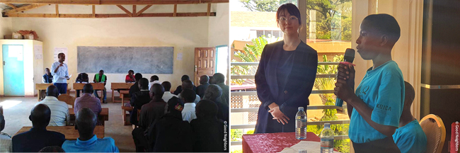 (좌) 말라위 참베 지역개발사업장의 보전농업기술교육 현장 / (우) 우간다 걸스 앰버서더 활동 현장