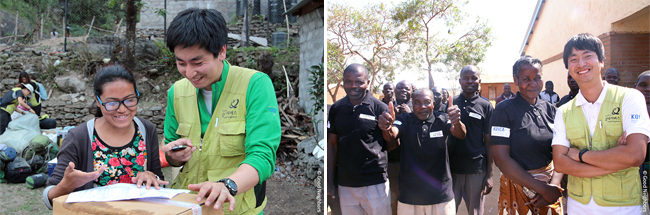 (좌) 네팔 긴급구호 현장 (우) 말라위 지역주민들과 활동하는 모습 
